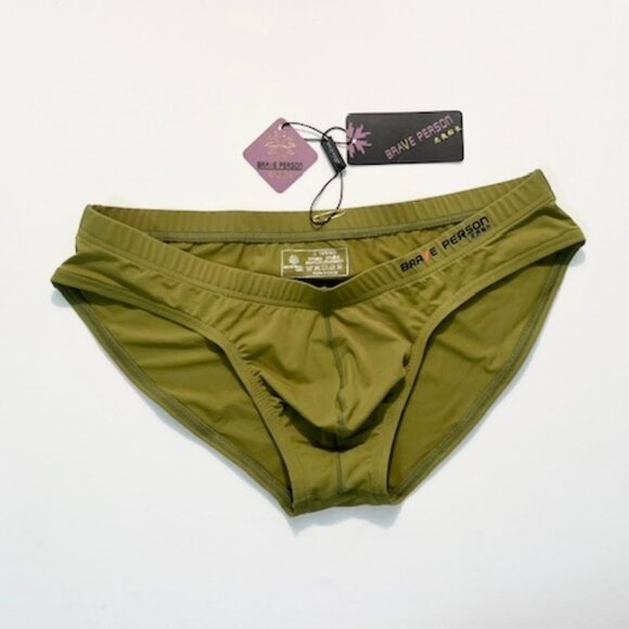 Brave Person  Men's Swim Bikini Brief - Olive Green (BP9791-OL) Contoured Pouch - Picture 3 of 13